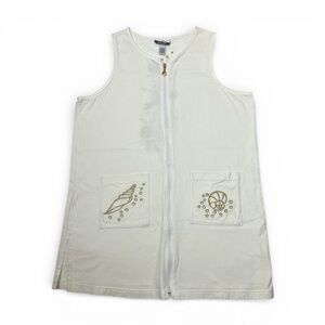 CZ Coverups White Sleeveless Dress with Embroidered Pockets Large